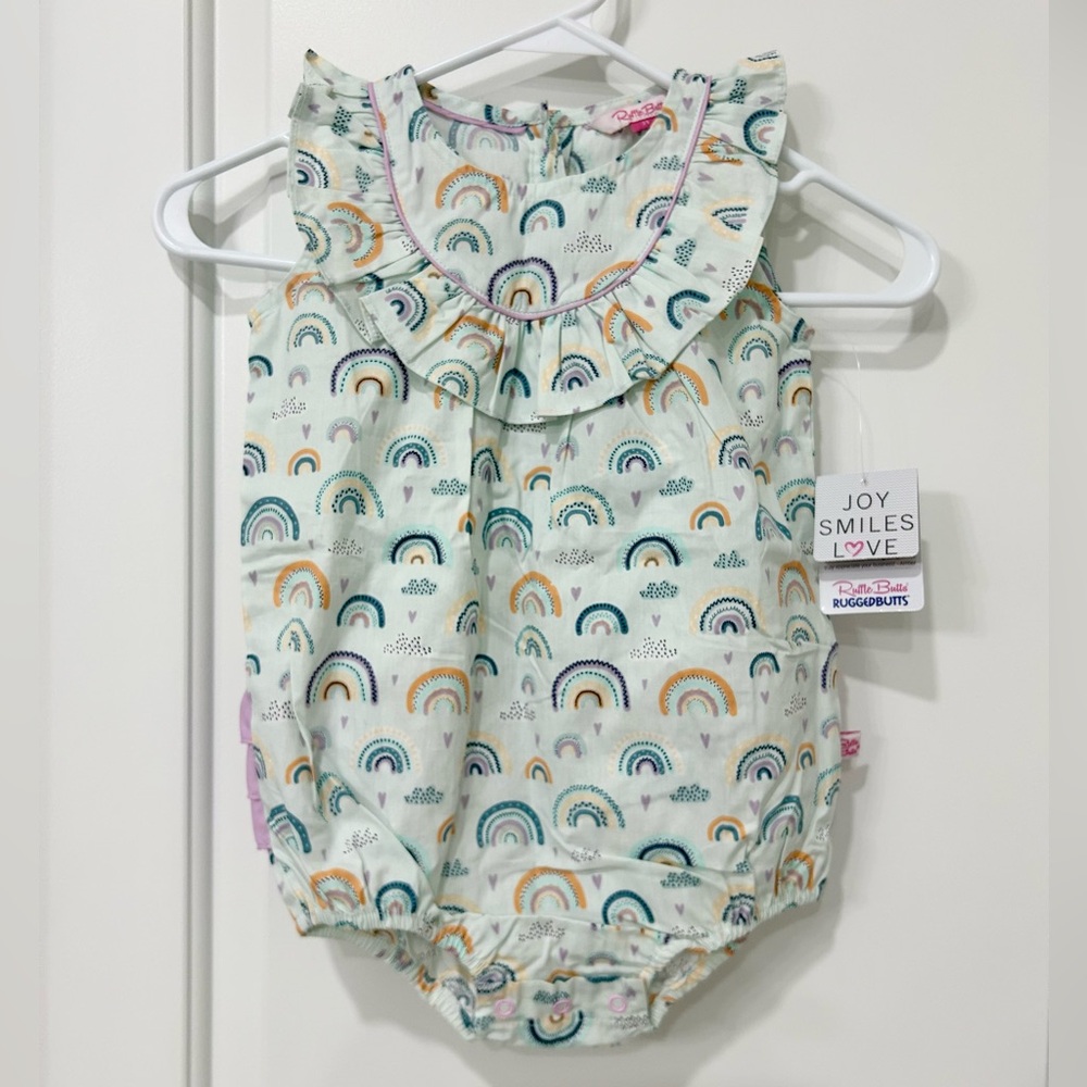 Ruffle Butts Rainbow Print Ruffle Bubble Romper 2T